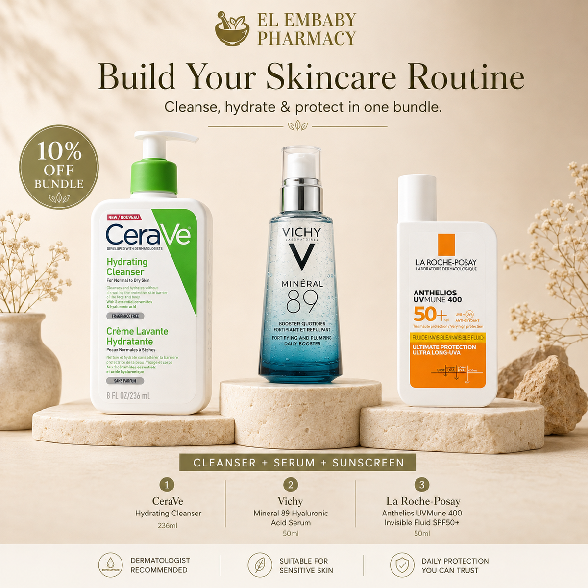 EL EMBABY PHARMACY skincare routine bundle - CeraVe, Vichy and La Roche-Posay - 10% off