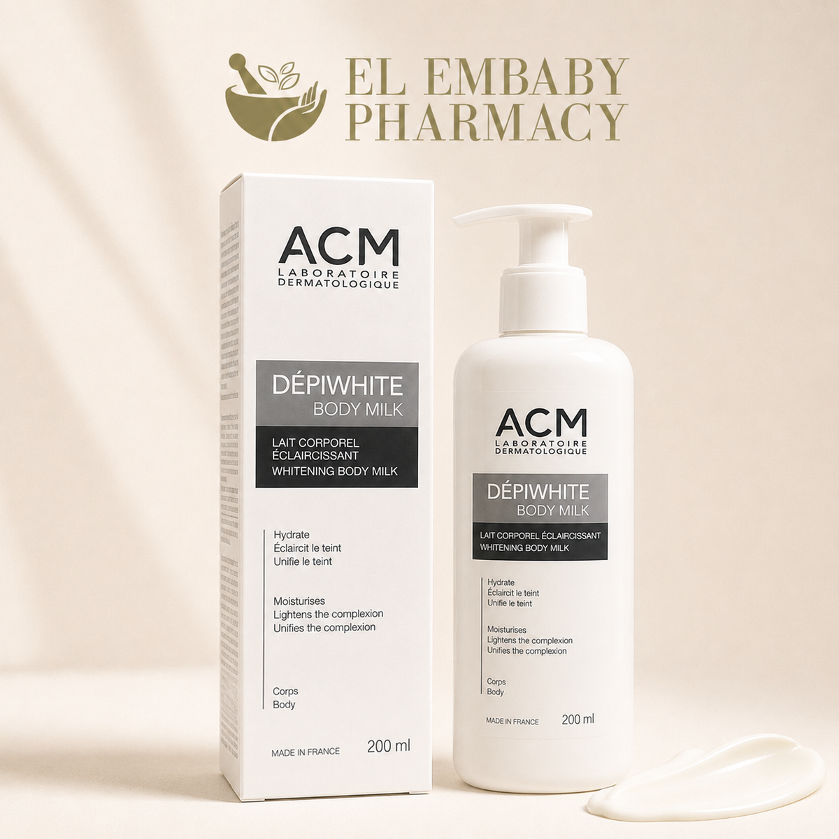 ACM Dépiwhite Body Milk 200ml product texture - ELEMBABY Pharmacy
