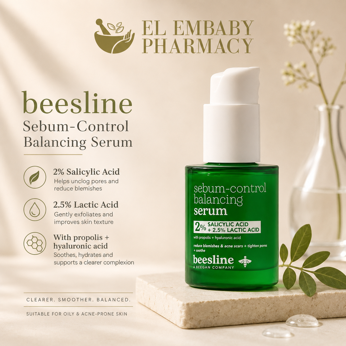 Beesline Sebum-Control Balancing Serum ingredients - EL EMBABY PHARMACY