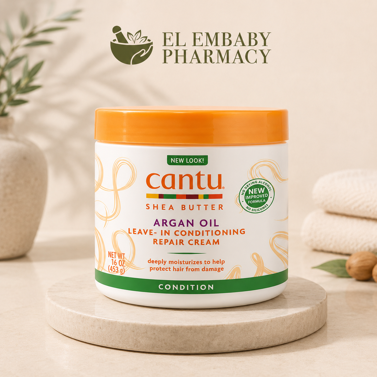 Cantu Shea Butter Argan Oil Leave-In Conditioning Repair Cream 453g - ELEMBABY Pharmacy