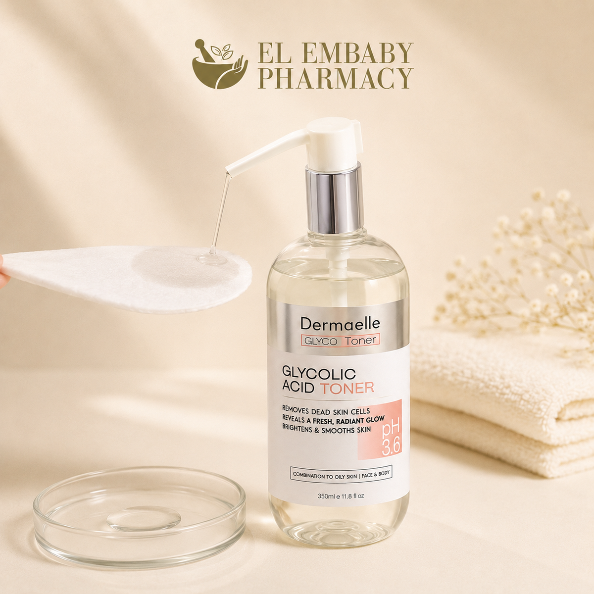 Dermaelle Glycolic Acid Toner pH 3.6 350ml - usage position - ELEMBABY Pharmacy