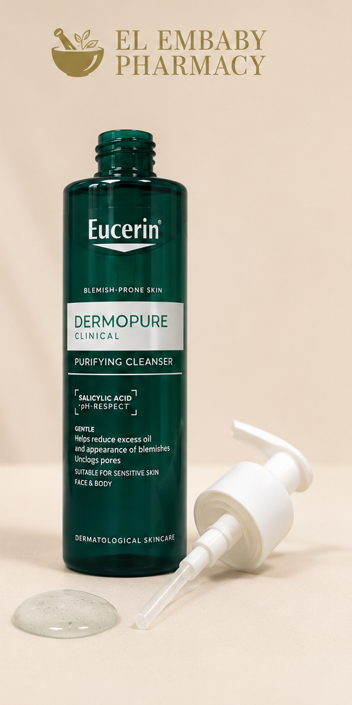 Eucerin DermoPure Clinical Purifying Cleanser 200ml - open pump view - ELEMBABY Pharmacy