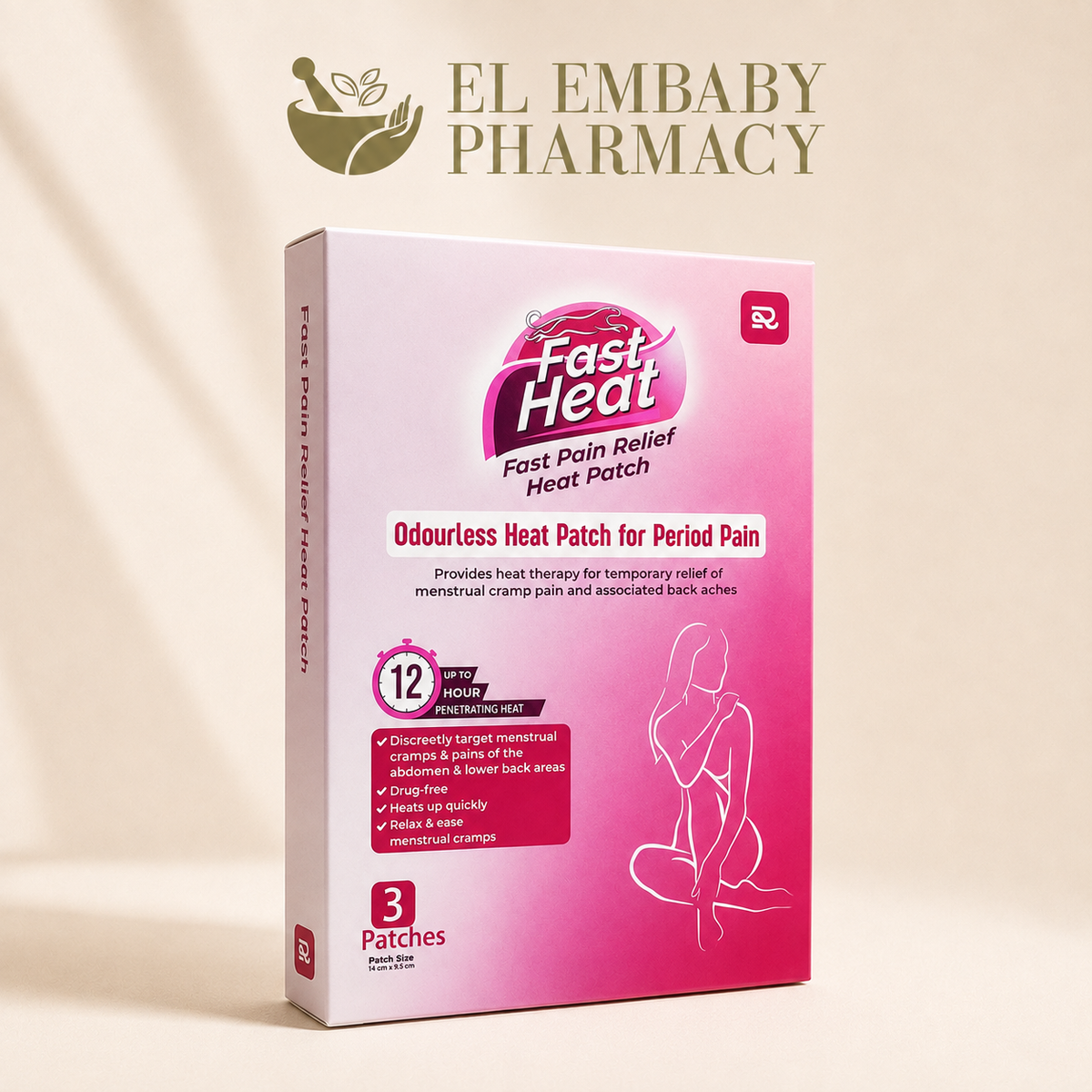 Fast Heat Fast Pain Relief Heat Patch - 3/4 pack view - 3 Patches - EL EMBABY Pharmacy