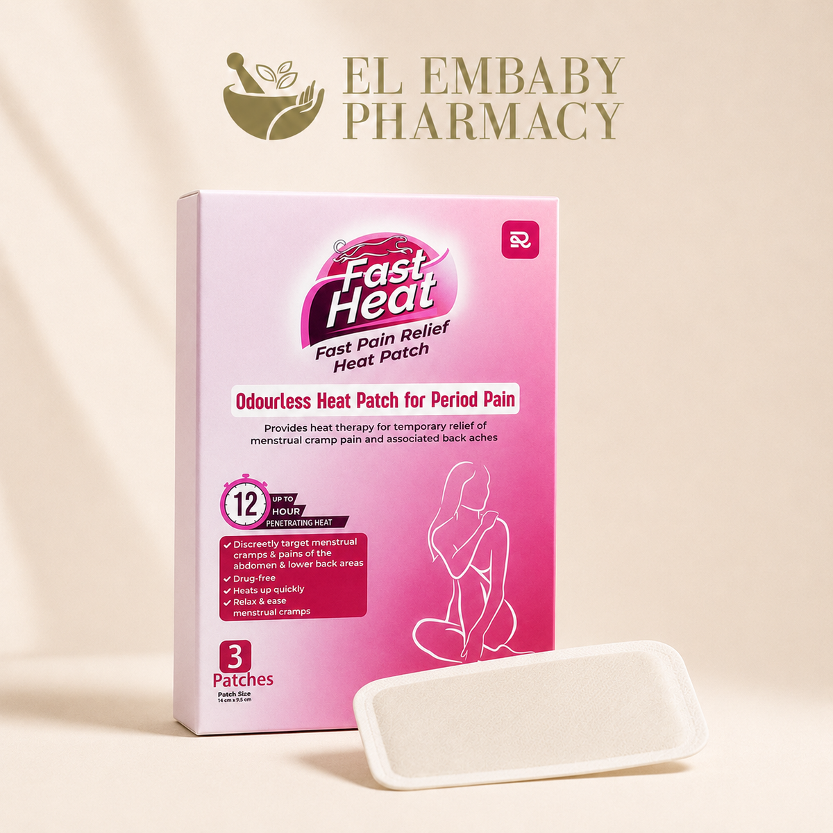Fast Heat Period Pain Heat Patch with patch shown - 3 Patches - EL EMBABY Pharmacy