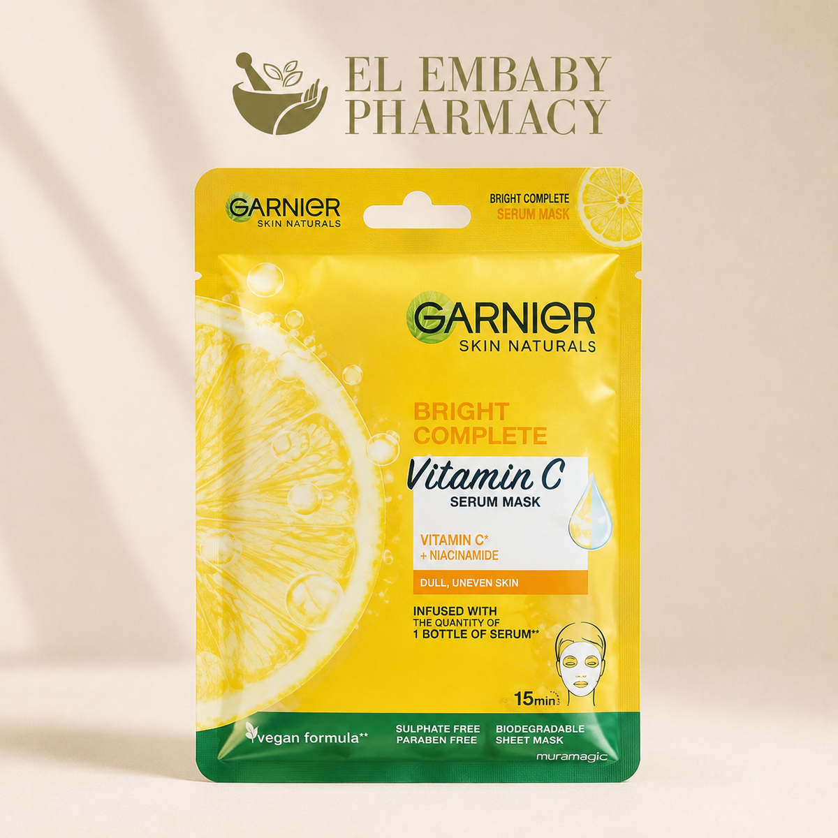 Garnier Bright Complete Vitamin C Serum Mask - EL EMBABY Pharmacy