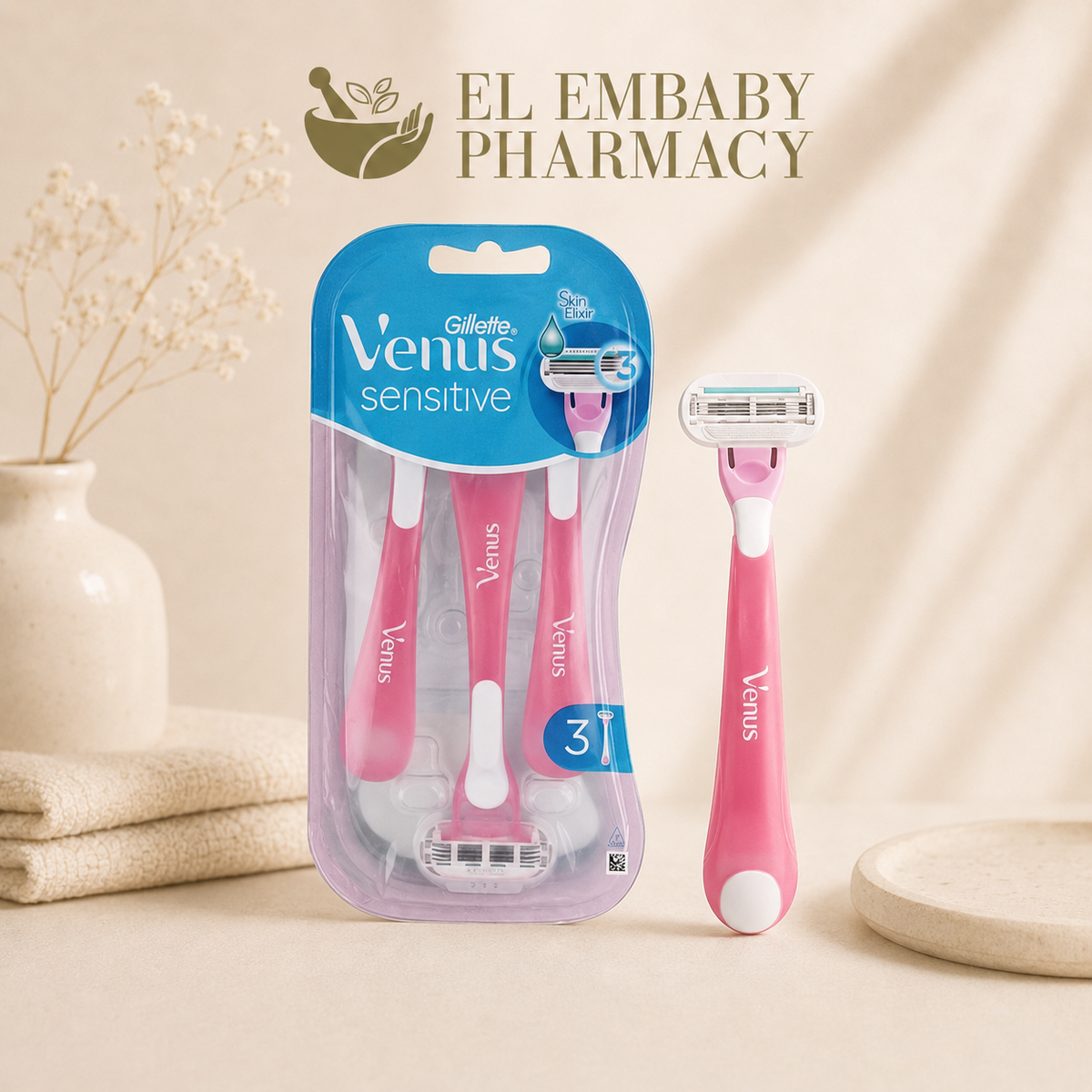 Gillette Venus Sensitive Disposable Razors 3 Pack - open razor view - ELEMBABY Pharmacy
