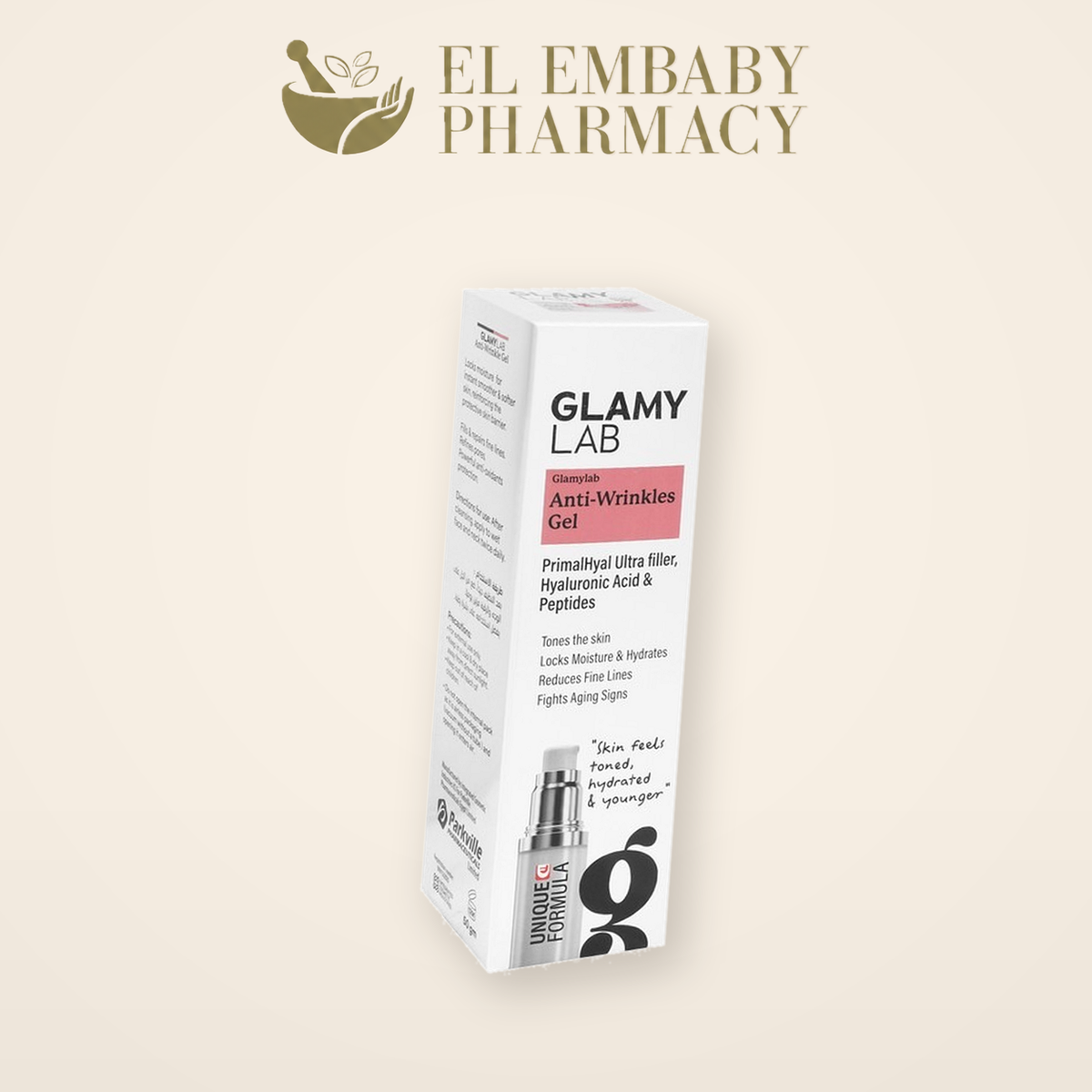 Glamy Lab Anti-Wrinkles Gel 50g angled packaging view