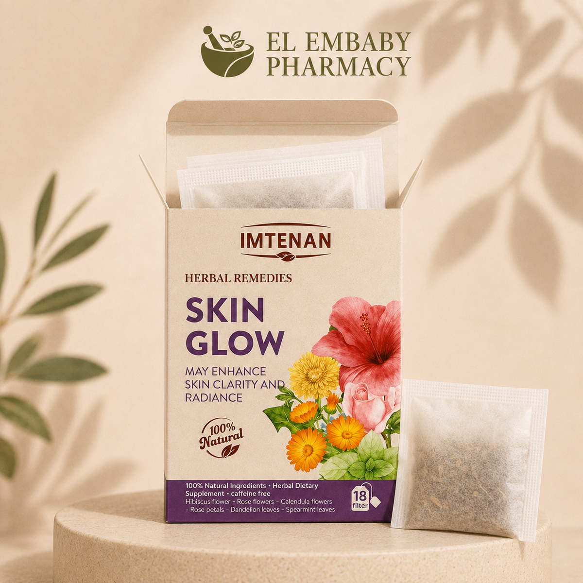 Imtenan Herbal Remedies Skin Glow open box with filter bag