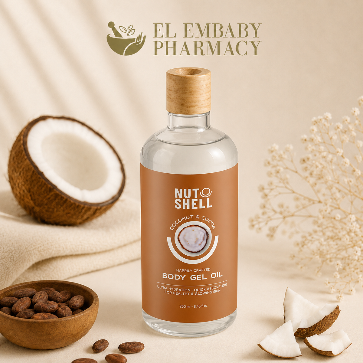 NUT SHELL Coconut & Cocoa Body Gel Oil 250ml - EL EMBABY PHARMACY