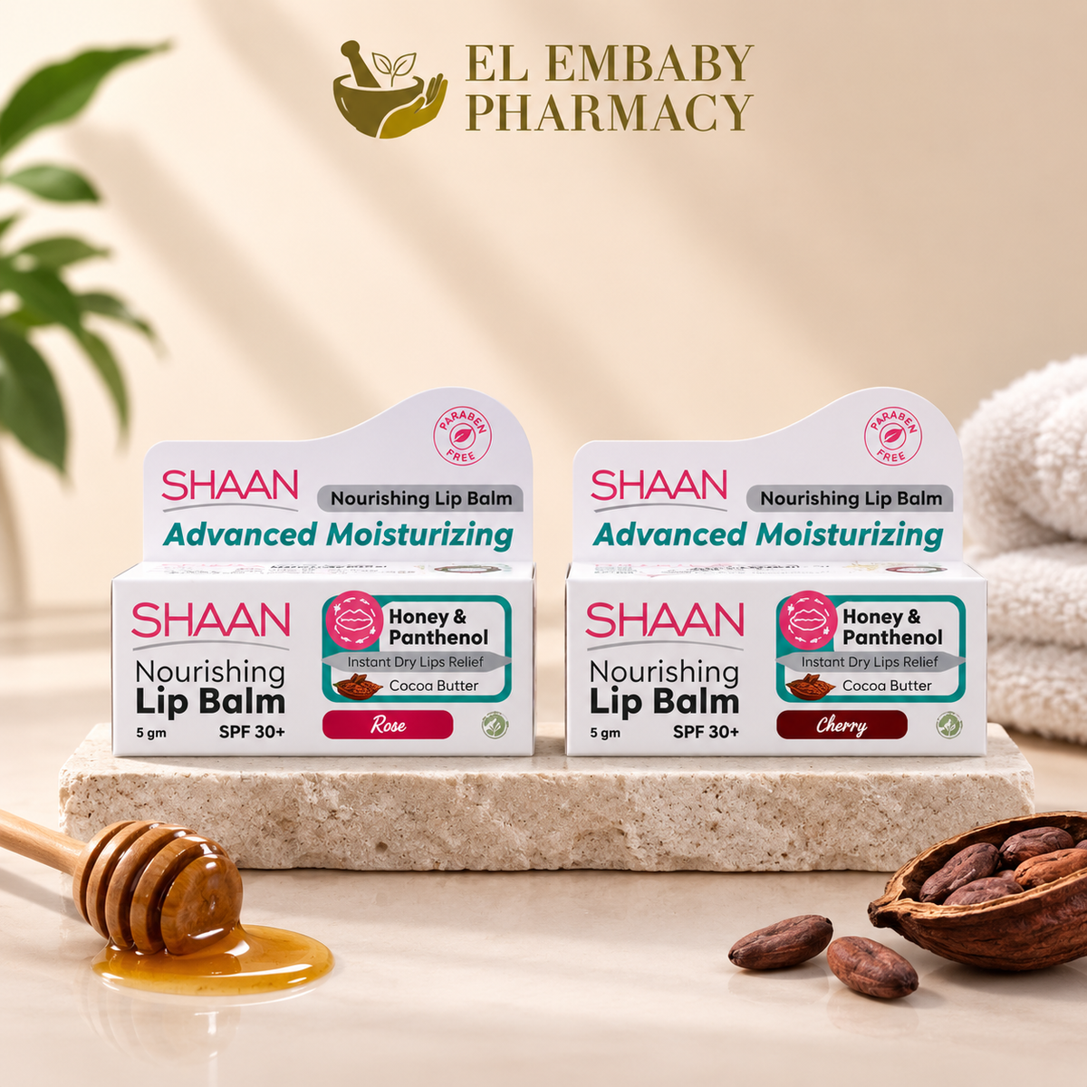 SHAAN Nourishing Lip Balm Rose and Cherry 5g SPF30+ lifestyle view - ELEMBABY Pharmacy