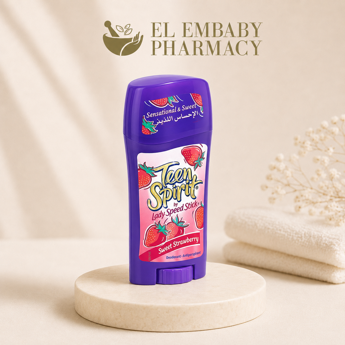 Teen Spirit by Lady Speed Stick Sweet Strawberry deodorant angle view - ELEMBABY Pharmacy