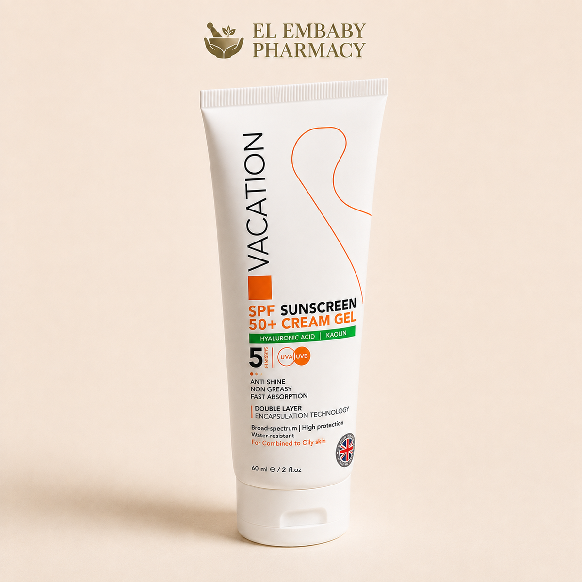 Vacation SPF 50+ Sunscreen Cream Gel 60ml angle view - EL EMBABY Pharmacy