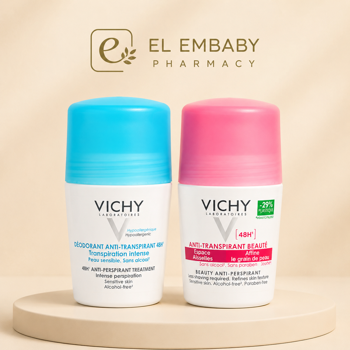 Vichy 48H Anti-Perspirant Blue and Pink Variants 50ml - EL EMBABY PHARMACY