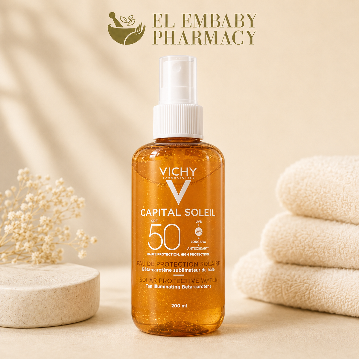 Vichy Capital Soleil Solar Protective Water SPF 50 200ml - ELEMBABY Pharmacy