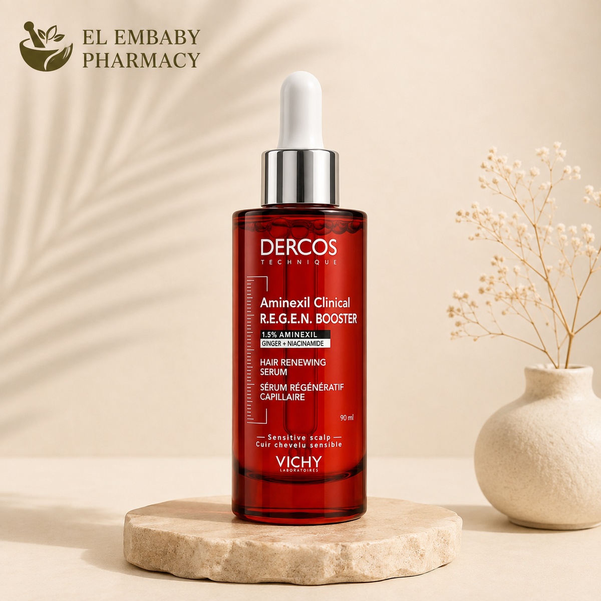 Vichy Dercos Aminexil Clinical R.E.G.E.N. Booster Hair Renewing Serum 90ml - dropper view - ELEMBABY Pharmacy