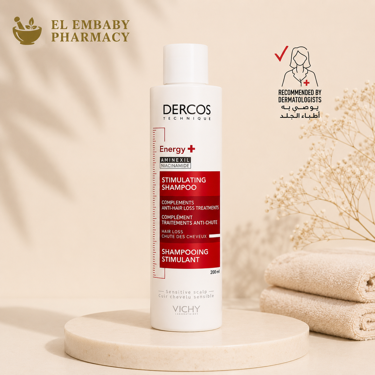 Vichy Dercos Energy+ Stimulating Shampoo 200ml - lifestyle view - ELEMBABY Pharmacy
