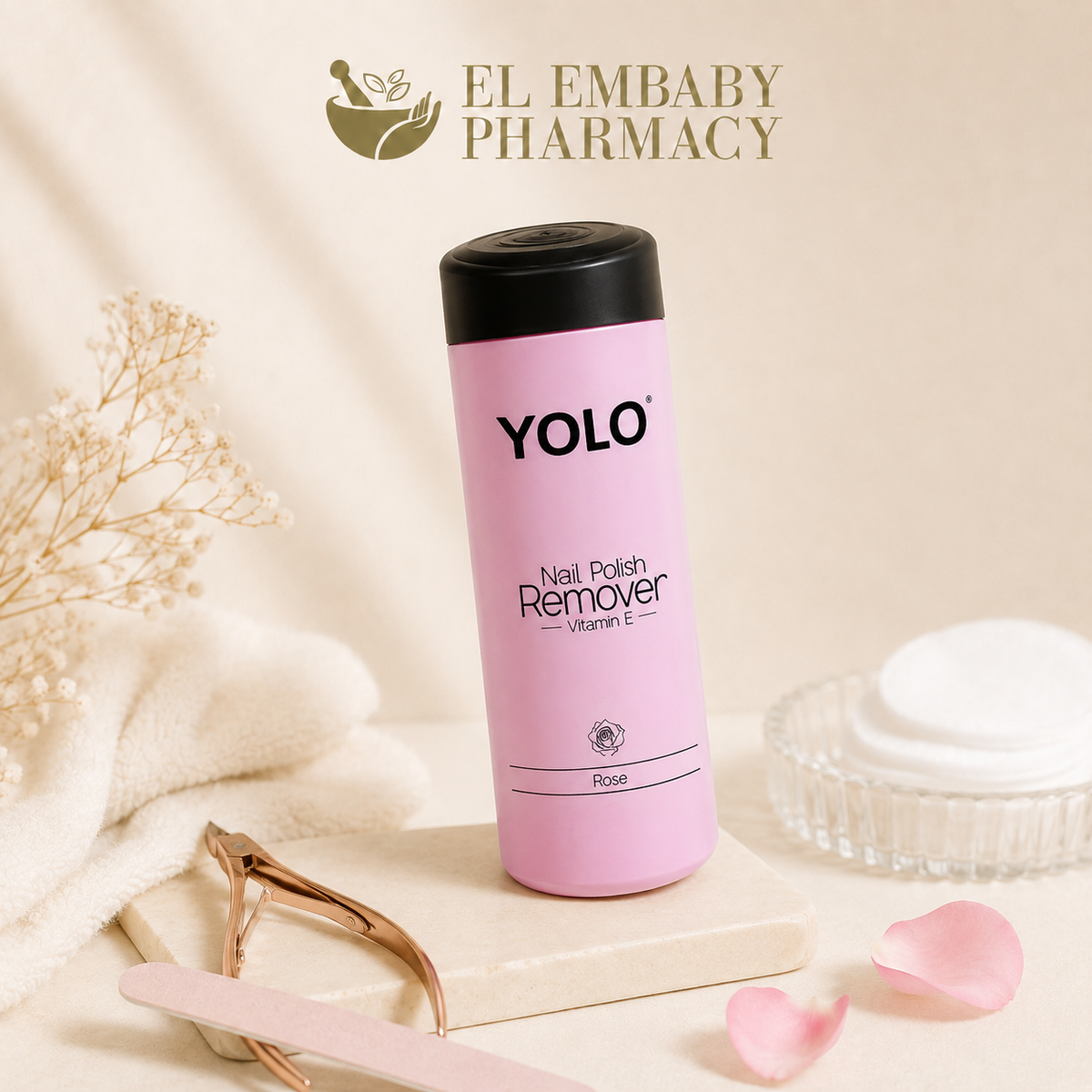 YOLO Nail Polish Remover Vitamin E Rose - angle view - ELEMBABY Pharmacy