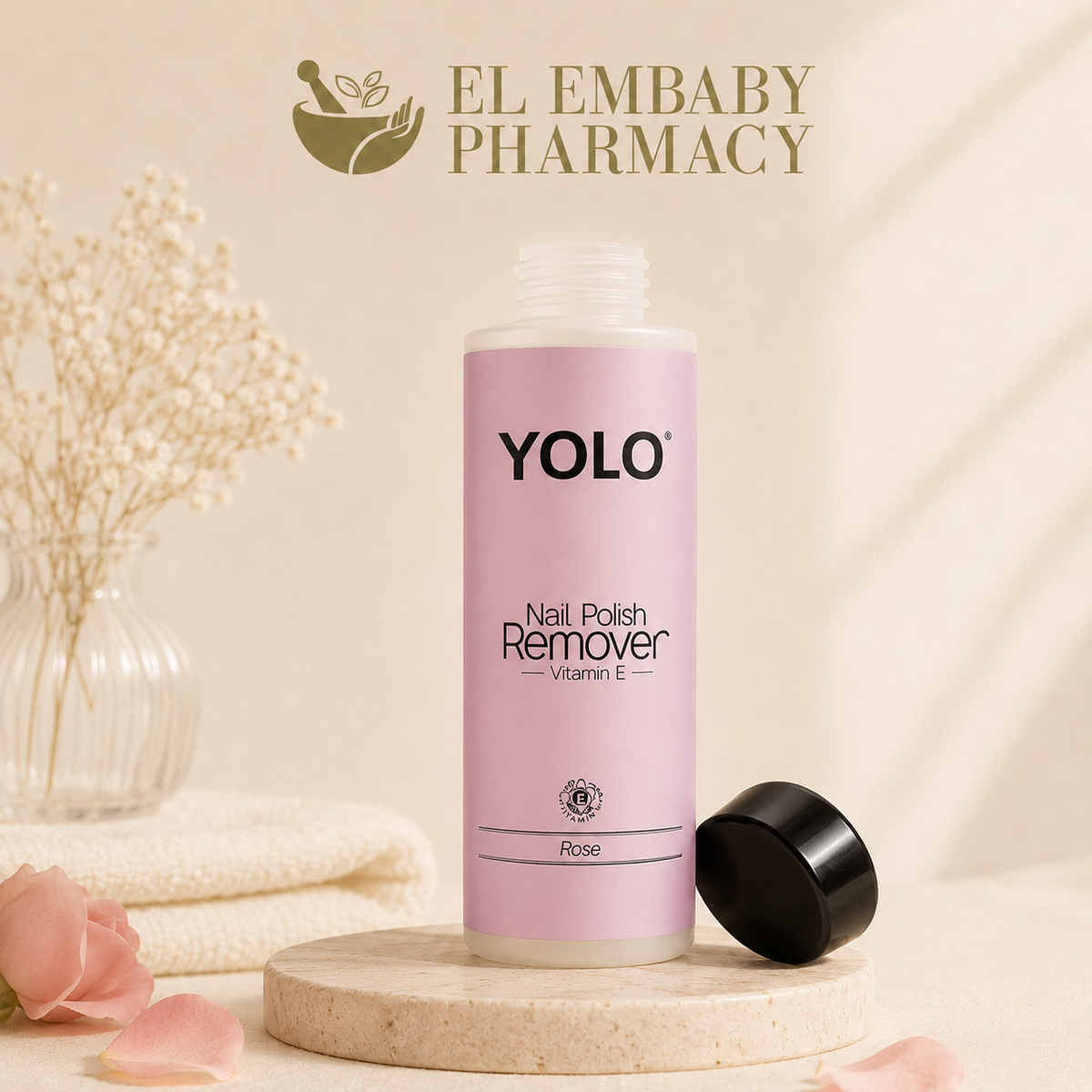 YOLO Nail Polish Remover Vitamin E Rose - open cap view - ELEMBABY Pharmacy