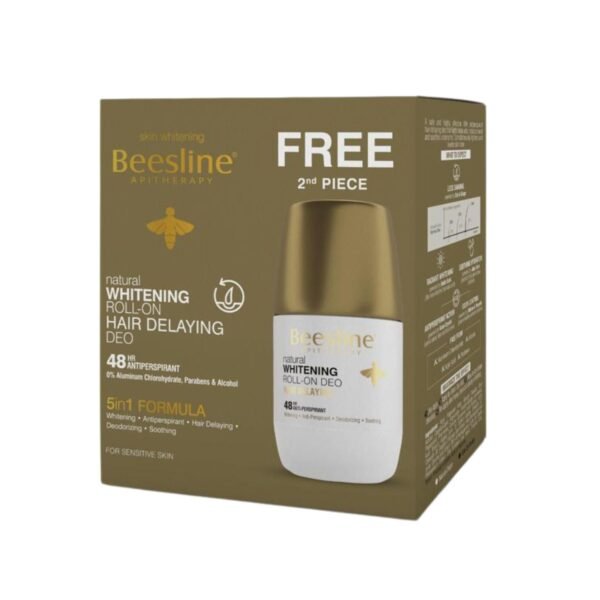 Beesline Apitherapy 48H Antiperspirant Whitening, Soothing & Hair Delaying Roll-On Deodorant for Sensitive Skin - parabens free, alcohol free, aluminum chlorohydrate free