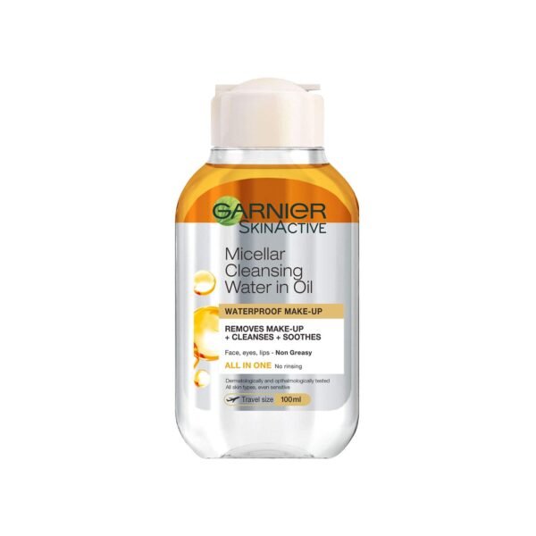 Garnier Skin Active Waterproof Non-Greasy All In One Micellar Cleansing Water In Oil for All Skin Types - alcohol free, perfume free 100 ML