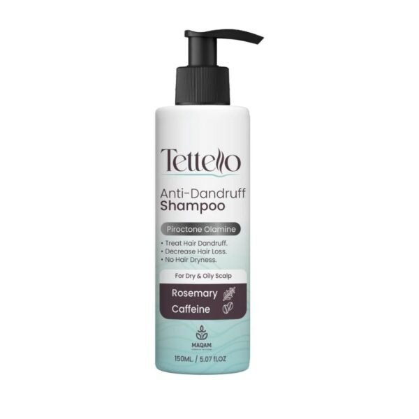Tettello Anti-Dandruff Shampoo with Caffeine, Biotin & Ginkgo Extract for Weak, Damaged & Dyed Hair - sulfate free, parabens free, silicone free 150ML