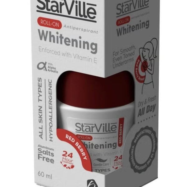 StarVille Hypoallergenic Antiperspirant Whitening Roll-On Deodorant Red Berry Scent with Vitamin E for All Skin Types - aluminum salts free