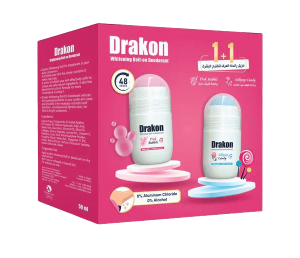 Drakon Whitening Roll-On Deodorant Pink Bubble & Lollipop Candy (1+1 Free)