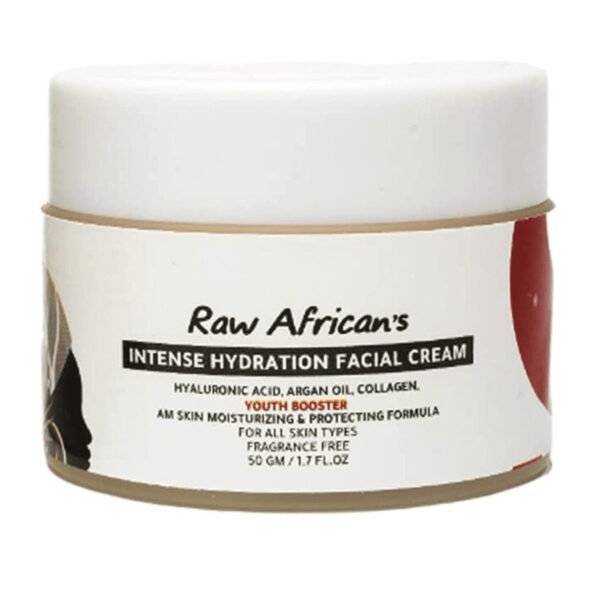 Raw African Youth Booster Intense Hydration Facial Cream with Hyaluronic Acid, Argan Oil & Collagen - cruelty free 50 GM