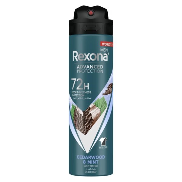 Rexona Advanced Protection Anti-Stain & Antiperspirant 72H Deodorant Spray Cedarwood & Mint for Men - alcohol free 150 ML