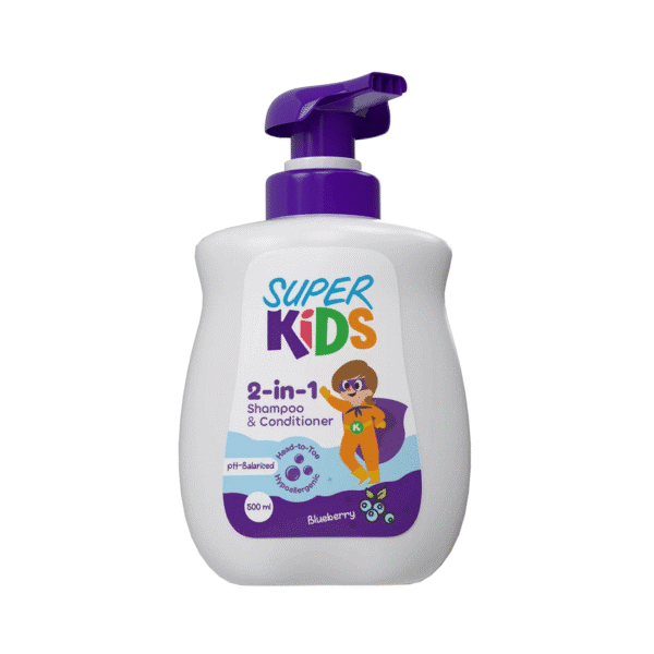 Super Kids Hypoallergenic 2in1 Shampoo & Conditioner Blueberry Scent (2+ Years)- parabens free, phthalates free, silicone free