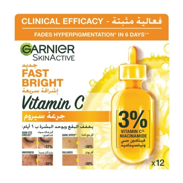 Garnier Fast Bright 3% Vitamin C & Niacinamide Serum 1.5ml - 12 Ampoules