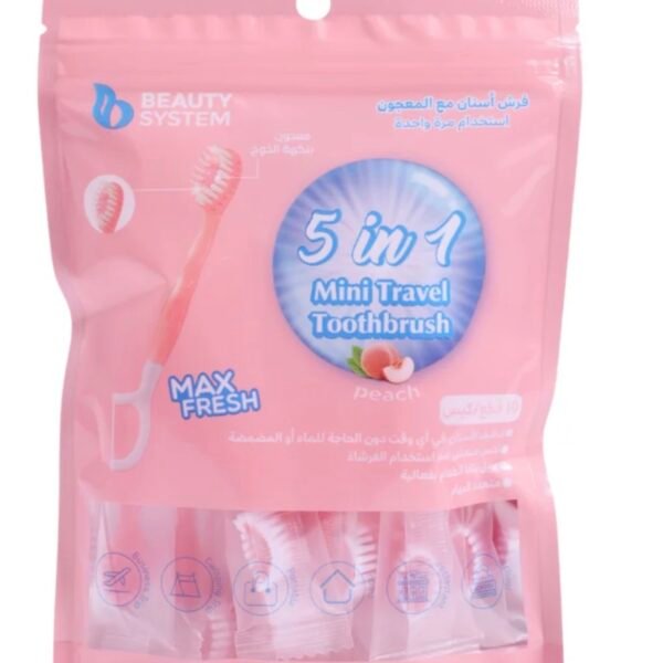 BEAUTY SYSTEM 5 IN 1 MINI TRAVEL TOOTH BRUSH PEACH